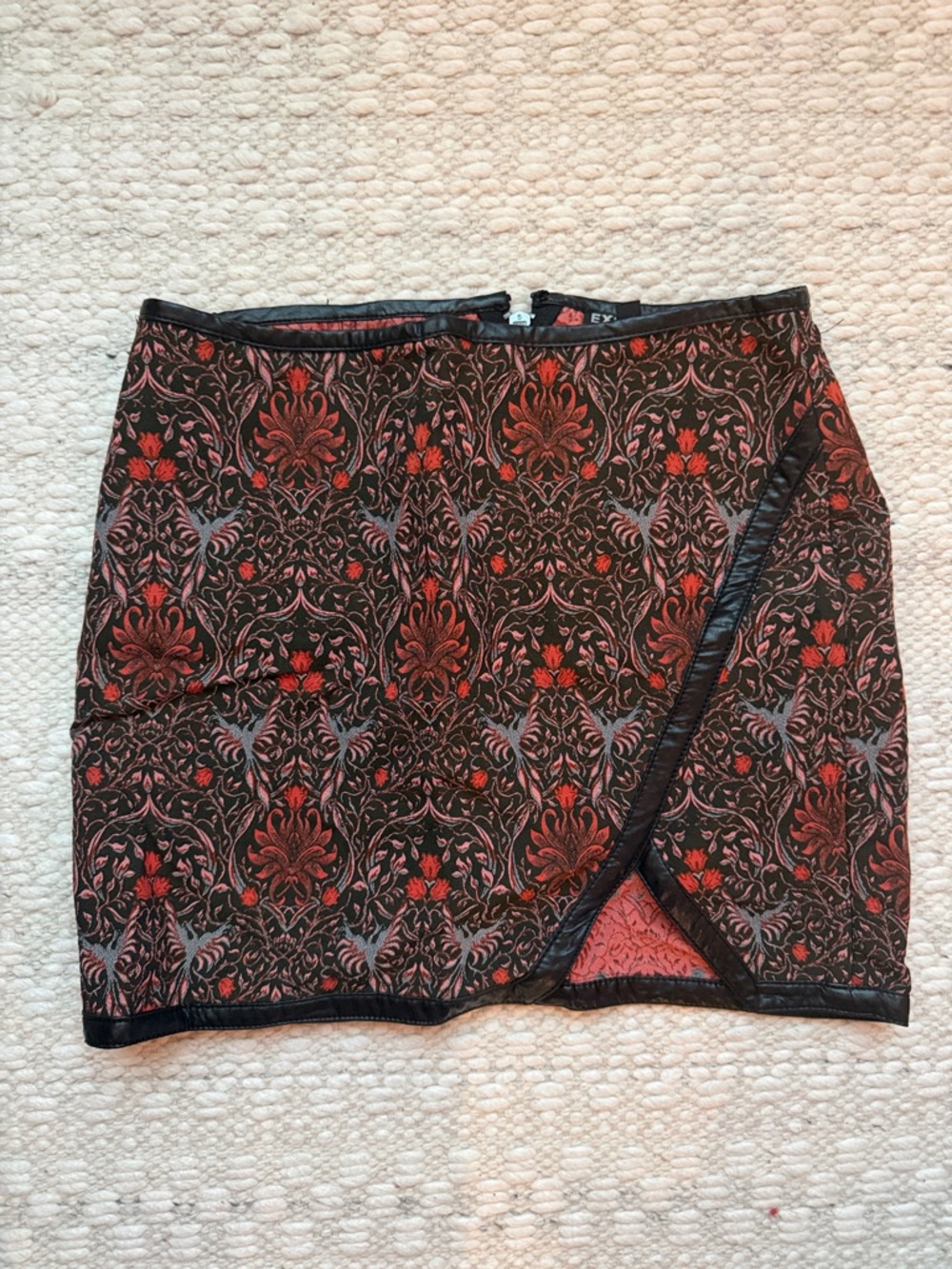 Express Floral Jacquard Mini Skirt in Black and Rust